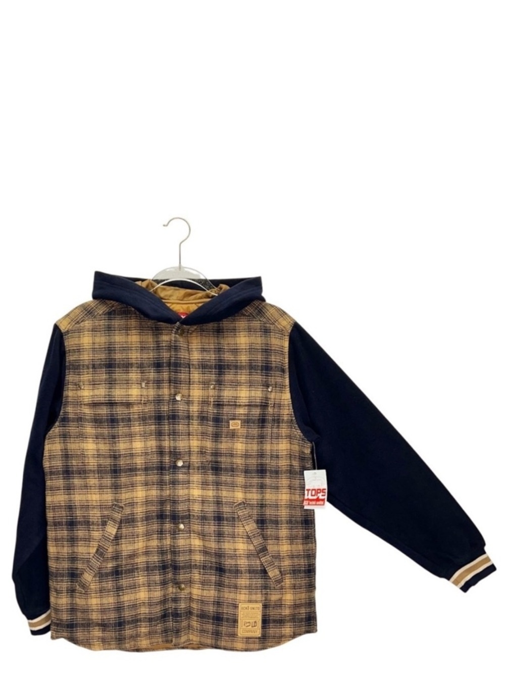 Ecko Unltd Boys Hooded Flannel Quilted Jacket Size Large Blue Tan Plaid New NWT
